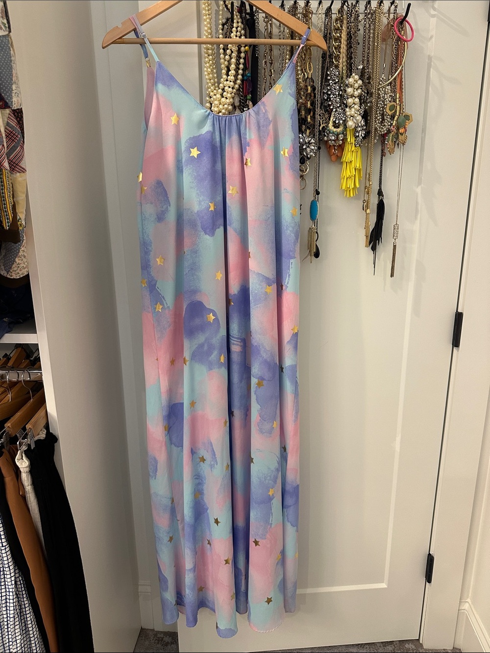 Buddy Love Pastel Watercolor Maxi Dress with Gold Stars